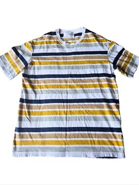 Cotton Blend Short-Sleeve Striped Crew Tee - White, Yellow & Navy